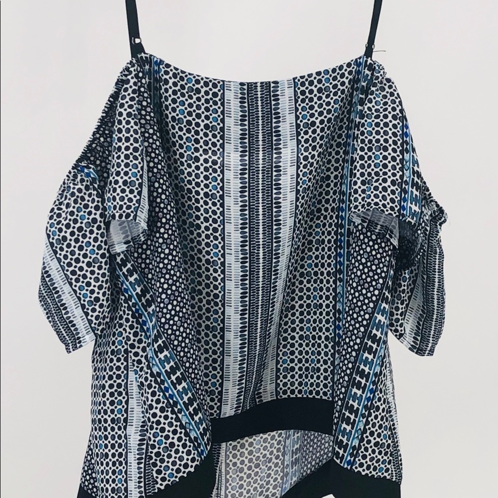 MXED DOT BLACK BLUE COLD SHOULDER SLEEVE MEDIUM - Picture 15 of 15